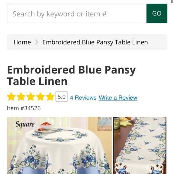 Embroidered Blue 34” Pansy Square Table Linen With 72” Round Blue Table cloth - Picture 2 of 12
